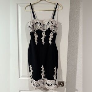 Haute Monde Black Dress with White Lace Accents
